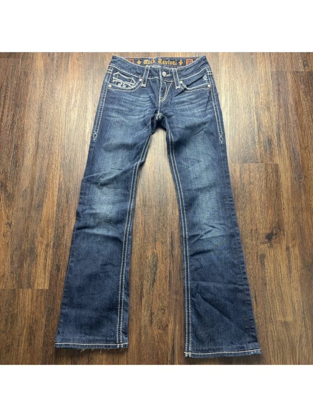 Rock Revival Leona Boot Jeans Distressed Dark Wash Women’s Size 27